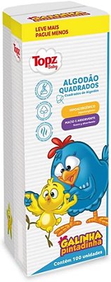 Algodao Quadrado Galinha Pintadinha com 100 unidades - Topz