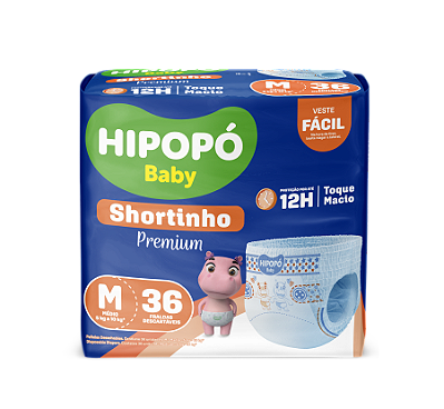 Fralda M Hipopo Baby Shortinho Jumbo com 36 unidades