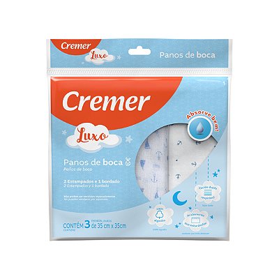 Pano de Boca Luxo Azul com 3 unidades, 35x35 cm - Cremer