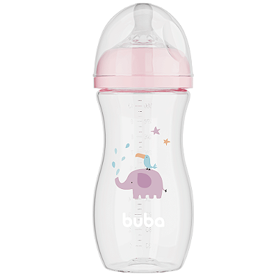 Mamadeira Easy Flow Elefante Rosa, 330ml, Anticolica - Buba