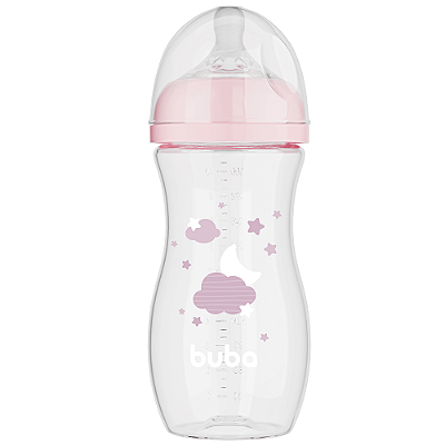 Mamadeira Easy Flow Nuvem Rosa, 330ml, Anticolica - Buba