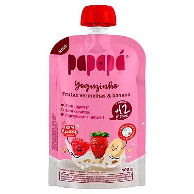 Papinha Iogurte, Frutas Vermelhas e Banana, 100g - Papapá