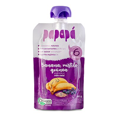 Papinha Orgânica, Banana, Mirtilo e Quinoa, 100g - Papapá