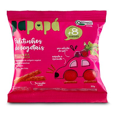 Biscoito Infantil Palitinhos de Vegetais: Beterraba e Grão-de-bico, 20g - Papapá