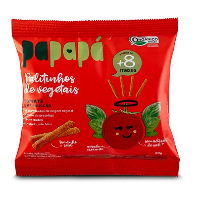 Biscoito Infantil Palitinhos de Vegetais: Tomate e Manjericão, 20g - Papapá