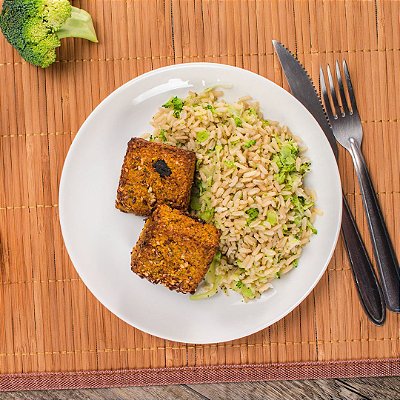 Quibe Assado de Abóbora com Arroz Integral com Brócolis - 200 gr