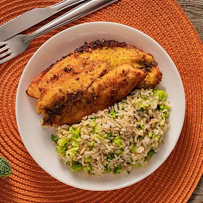 Tilápia com Arroz Integral e Brócolis - 200gr