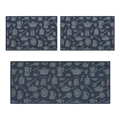 Kit Tapete Cozinha 3 peças Funcional Bistro - Cor 20 Azul - J Serrano