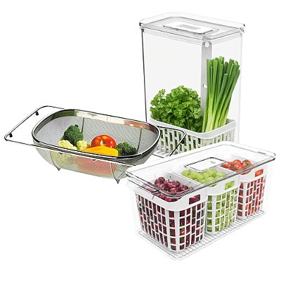 Kit Escorredor de Fruta com Dois Cestos Organizadores - Brinox