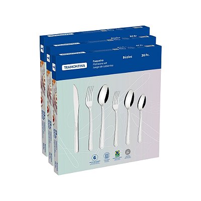 Jogo Três Faqueiro Búzios 36 Peças Em Inox - Tramontina