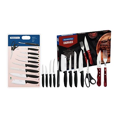 Jogo Facas Plenus 10 Peças com Talheres Churrasco Jumbo 12 Peças - Tramontina