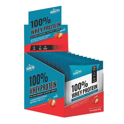100% WHEY PROTEIN - WPC - WHEY PROTEIN POTE 40G SACHE SABOR MORANGO DISPLAY