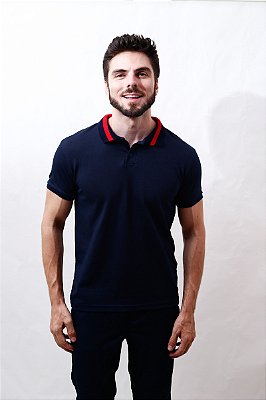 Polo Masculina Piquet Bicolor Com 2 Botões