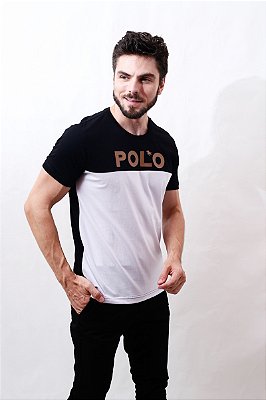 Camiseta Polo Bicolor Com Estampa Em Relevo