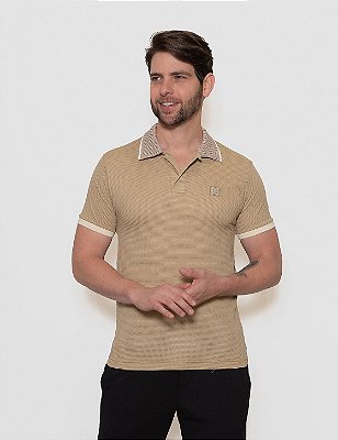 Camiseta Polo Adulto Malha Waffle Gola Diferenciada Xadrez