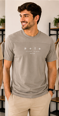 Camiseta masculina em malha Piquet e Tricot com estampa Polo RG518