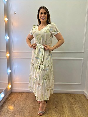 Vestido Midi com Decote e Estampa Floral