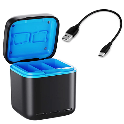 Carregador Triplo Para GoPro Hero 13 Bateria 3 Slots USB-C