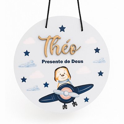 Placa Decorativa de Porta - Avião