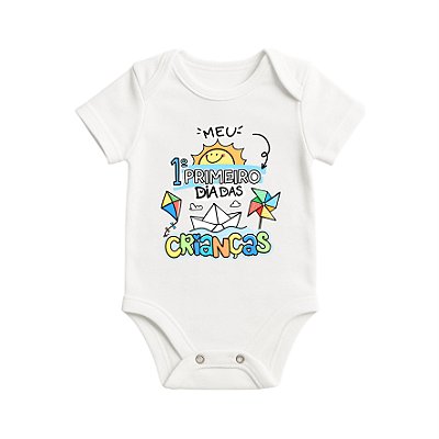 Body Infantil - Branco - Meu primeiro dia das crianças (para meninos)