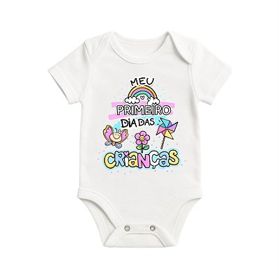 Body Infantil - Branco - Meu primeiro dia das crianças (para meninas)