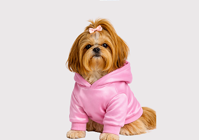 Blusão Moletom com Capuz Rosa Liso Gaby Moda Pet - Atacado