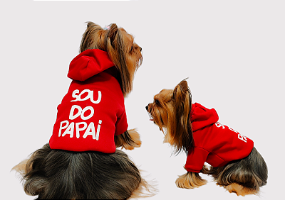 Kit Dia Dos Pais - Blusão Moletom com Capuz Personagem Vermelho Sou do Papai Gaby Moda Pet - Atacado