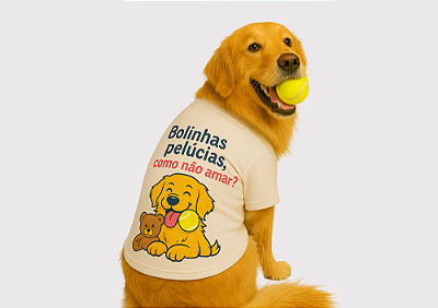 Camiseta Golden Retrivier Golden Pelucias e Bolinha Branca
