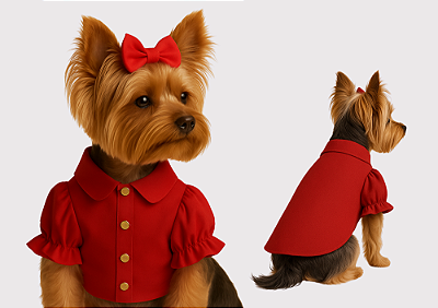 Camisa Alfaiataria Pet Vermelha Natal Gaby Moda Pet - Venda Atacado