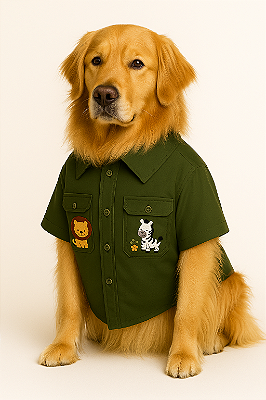 Camisa Alfaiataria Safari Verde  Gaby Moda Pet - Venda Atacado