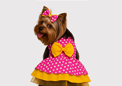 Vestido Pet Pink Poazinho Gaby Moda Pet - Venda Atacado