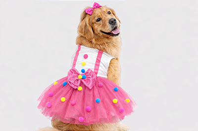 Fantasia Vestido para Cachorro Palhacinha Rosa Gaby Moda Pet Venda Atacado