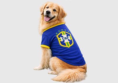 Camiseta Pet Copa Brasil Azul Premium Gaby Moda Pet - Venda Atacado