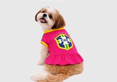 Vestido Pet Copa Brasil Pink Premium Gaby Moda Pet - Venda Atacado