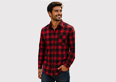 Camisa Masculina Xadrez Vermelha Flanelada Premium – Linha Combinando Tutor & Pet Atacado