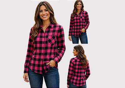 Camisa Xadrez Rosa Flanelada Premium – Linha Combinando Tutor & Pet Atacado