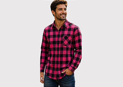 Camisa Masculina Xadrez Rosa Flanelada Premium – Linha Combinando Tutor & Pet Atacado