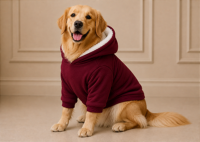 Roupa de Inverno Moletom para Cachorro com Capuz | Casaco Pet |Touca Peluciada Quente Bordo Atacado
