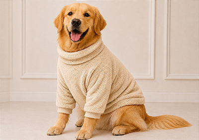 Roupa pet frio Fleece Premium Bege para Cães de Grande Porte no Atacado