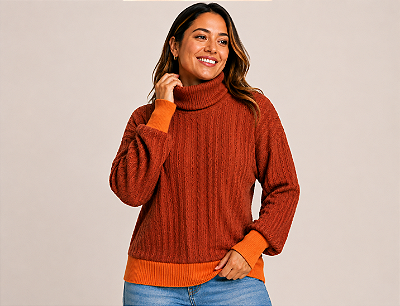 BLUSA TRICOT GOLA ALTA TERRACOTA TAL MÃE - ATACADO