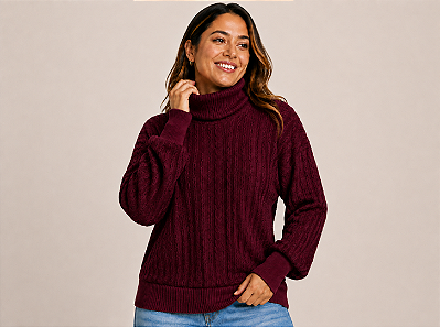 BLUSA TRICOT GOLA ALTA VINHO BORDO TAL MÃE - ATACADO