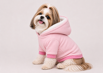 Roupa de Inverno Moletom para Cachorro com Capuz | Casaco Pet |Touca Peluciada Quente Rosa Atacado