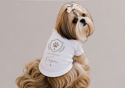 Camisetas Pet Branca Protegido pelo Papai Personalizadas no Atacado