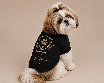 Camisetas Pet Preta Protegido pelo Papai Personalizadas no Atacado