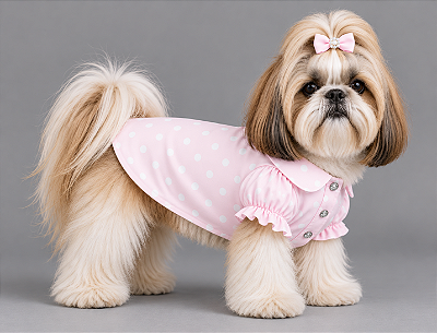 Camisa Alfaiataria para Cachorro Manga Princesa Poazinho Rosa com Botão de Pressão – Atacado