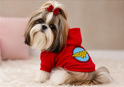 Roupa de Inverno Moletom para Cachorro com Capuz | Casaco Pet |Touca Vermelho Personagem Atacado