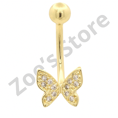 Umbigo prata dourado Borboleta cravejado