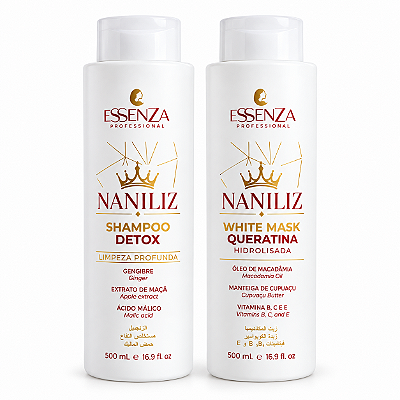 Kit Shampoo Detox + Máscara Queratina Hidrolisada Essenza Naniliz 500ml
