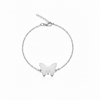 Pulseira com Borboleta Lisa em Aço Inoxidável