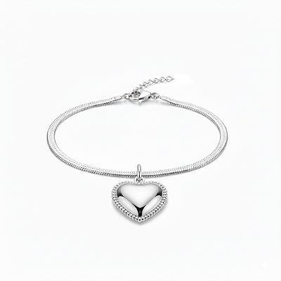 Pulseira de Fita com Coração Bold – Força e Romance em Aço Inoxidável